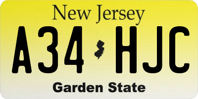 NJ license plate A34HJC