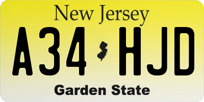 NJ license plate A34HJD