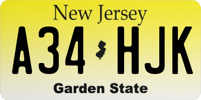 NJ license plate A34HJK