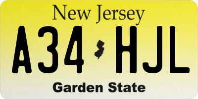 NJ license plate A34HJL