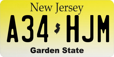 NJ license plate A34HJM