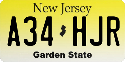 NJ license plate A34HJR