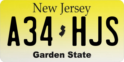 NJ license plate A34HJS