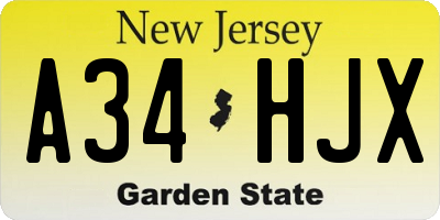 NJ license plate A34HJX