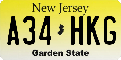 NJ license plate A34HKG