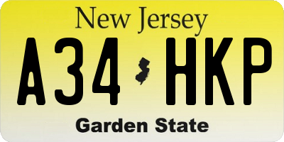 NJ license plate A34HKP