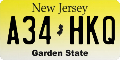 NJ license plate A34HKQ