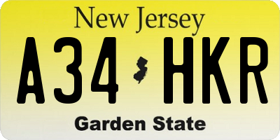 NJ license plate A34HKR