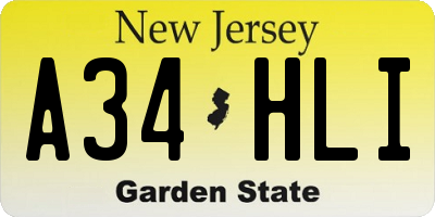 NJ license plate A34HLI