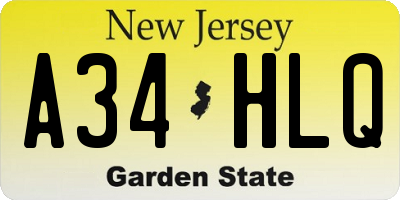 NJ license plate A34HLQ