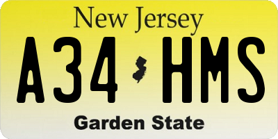 NJ license plate A34HMS