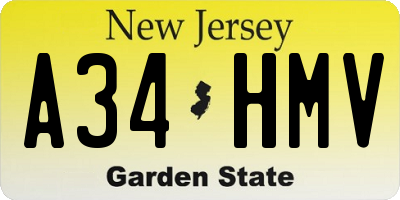 NJ license plate A34HMV