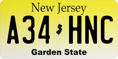 NJ license plate A34HNC