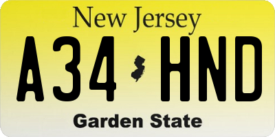NJ license plate A34HND