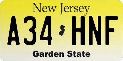 NJ license plate A34HNF