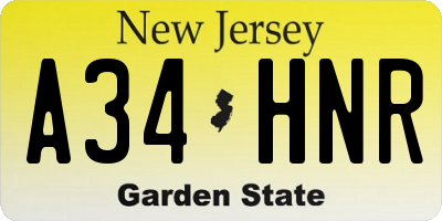 NJ license plate A34HNR