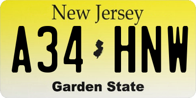 NJ license plate A34HNW
