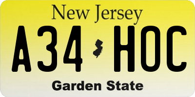 NJ license plate A34HOC