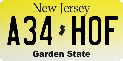 NJ license plate A34HOF
