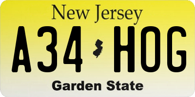 NJ license plate A34HOG