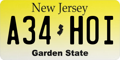 NJ license plate A34HOI