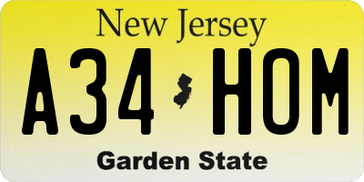 NJ license plate A34HOM