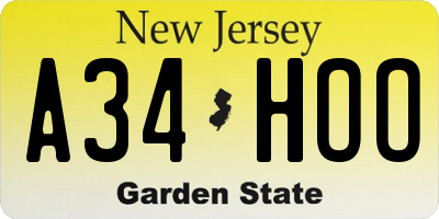 NJ license plate A34HOO