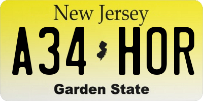 NJ license plate A34HOR