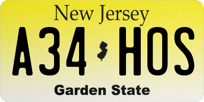 NJ license plate A34HOS