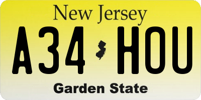 NJ license plate A34HOU