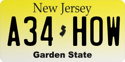 NJ license plate A34HOW