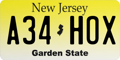 NJ license plate A34HOX