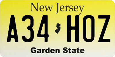 NJ license plate A34HOZ