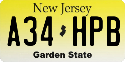 NJ license plate A34HPB