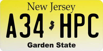NJ license plate A34HPC