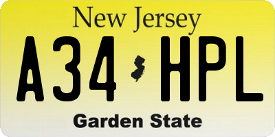 NJ license plate A34HPL