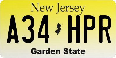 NJ license plate A34HPR
