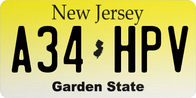 NJ license plate A34HPV