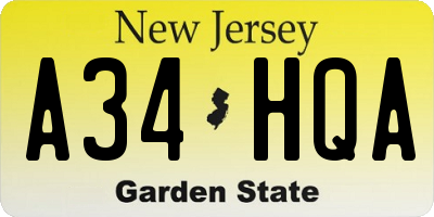 NJ license plate A34HQA