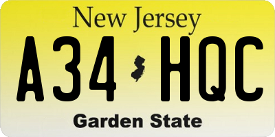 NJ license plate A34HQC