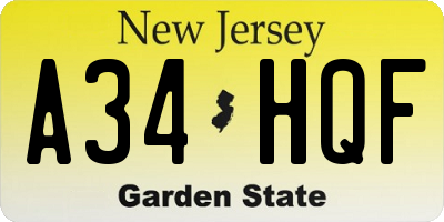 NJ license plate A34HQF