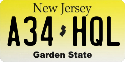 NJ license plate A34HQL