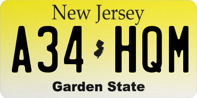 NJ license plate A34HQM