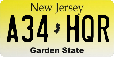 NJ license plate A34HQR