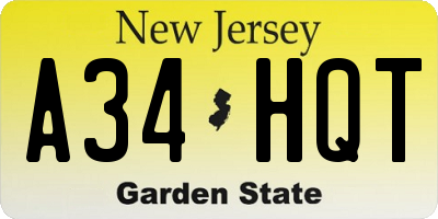 NJ license plate A34HQT