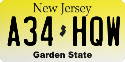 NJ license plate A34HQW