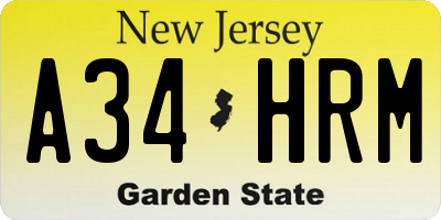 NJ license plate A34HRM