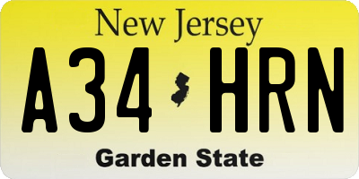 NJ license plate A34HRN