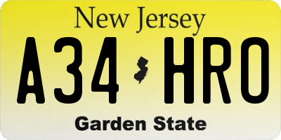 NJ license plate A34HRO
