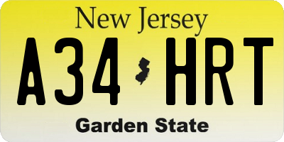 NJ license plate A34HRT